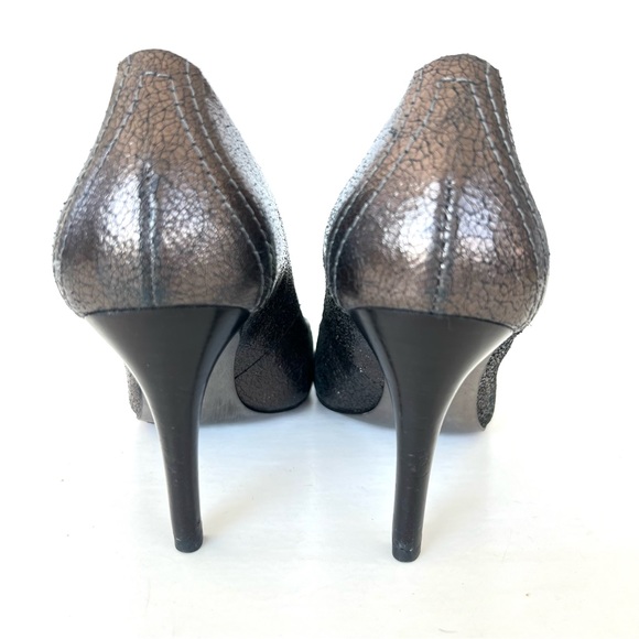 TORY BURCH Pierson-soft Embellished Logo Metallic Gray Leather Pump Heel Sz 7 M - Picture 7 of 11